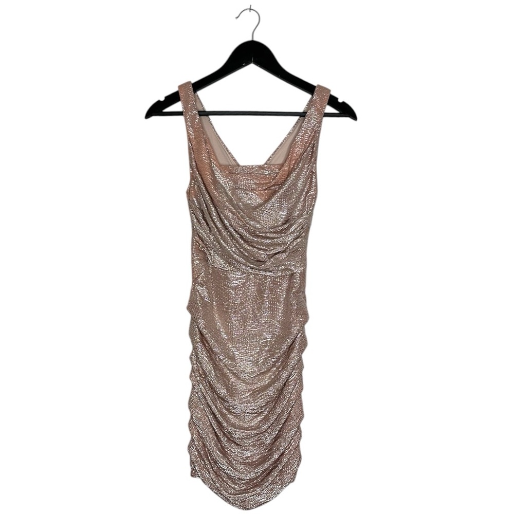 Express Champagne Pink Metallic Ruched Bodycon Mini Y2K Dress Size 0 SEE NOTES